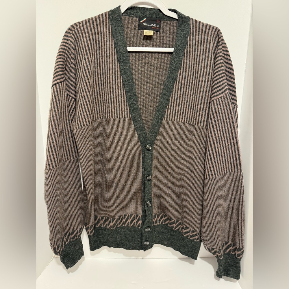 Gian Alberto Wool Blend Cardigan Grandpa Sweater Size XL Vintage Made In Italy